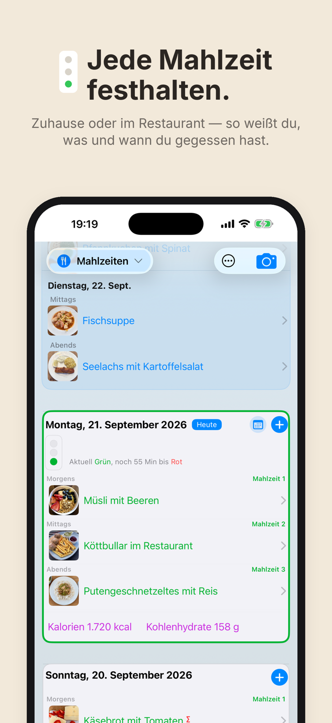 Cook&Track: Mahlzeiten-Tagebuch mit Esspausen-Ampel