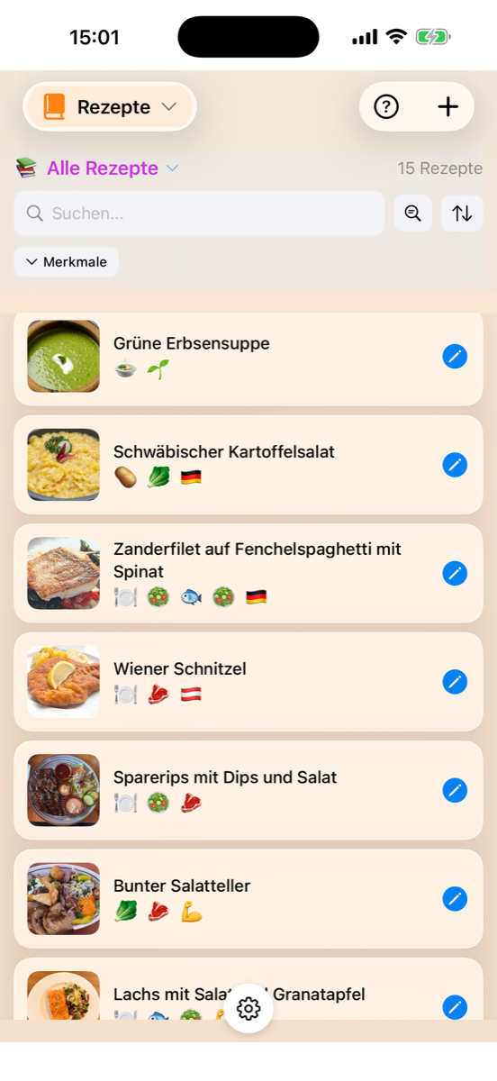 Cook&Track Rezeptsammlung mit Kategorien