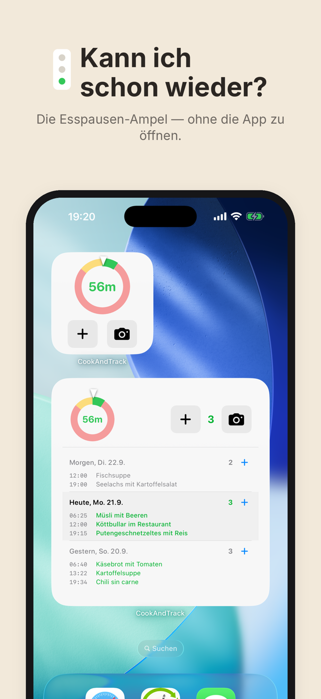 Cook&Track: Esspausen-Ampel als Widget auf dem Home-Bildschirm