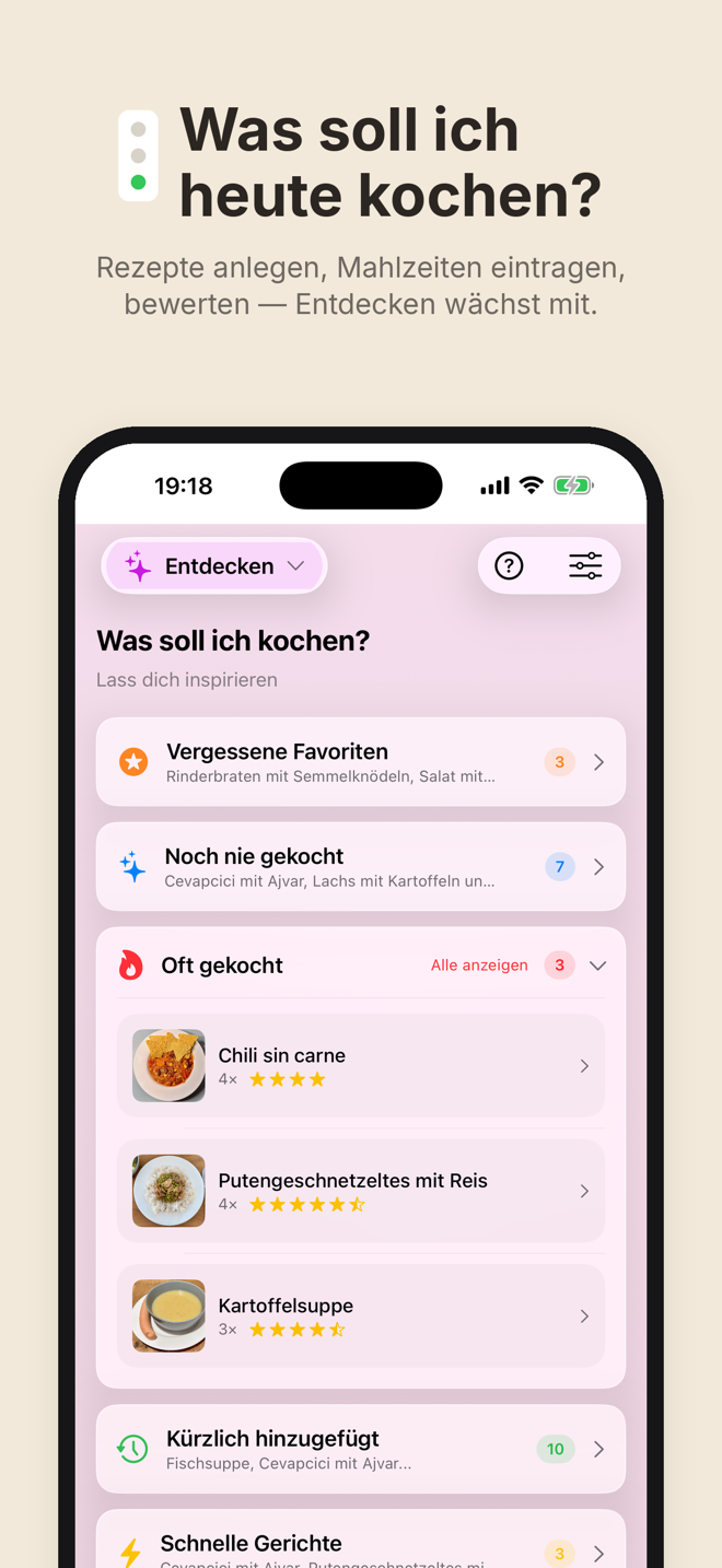 Cook&Track: Entdecken - Was soll ich heute kochen?