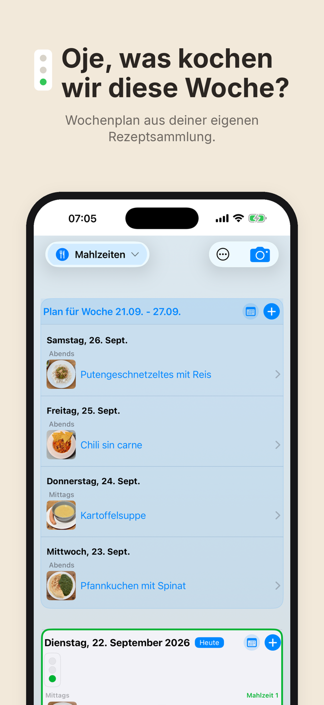 Cook&Track: Wochenplan aus der eigenen Rezeptsammlung
