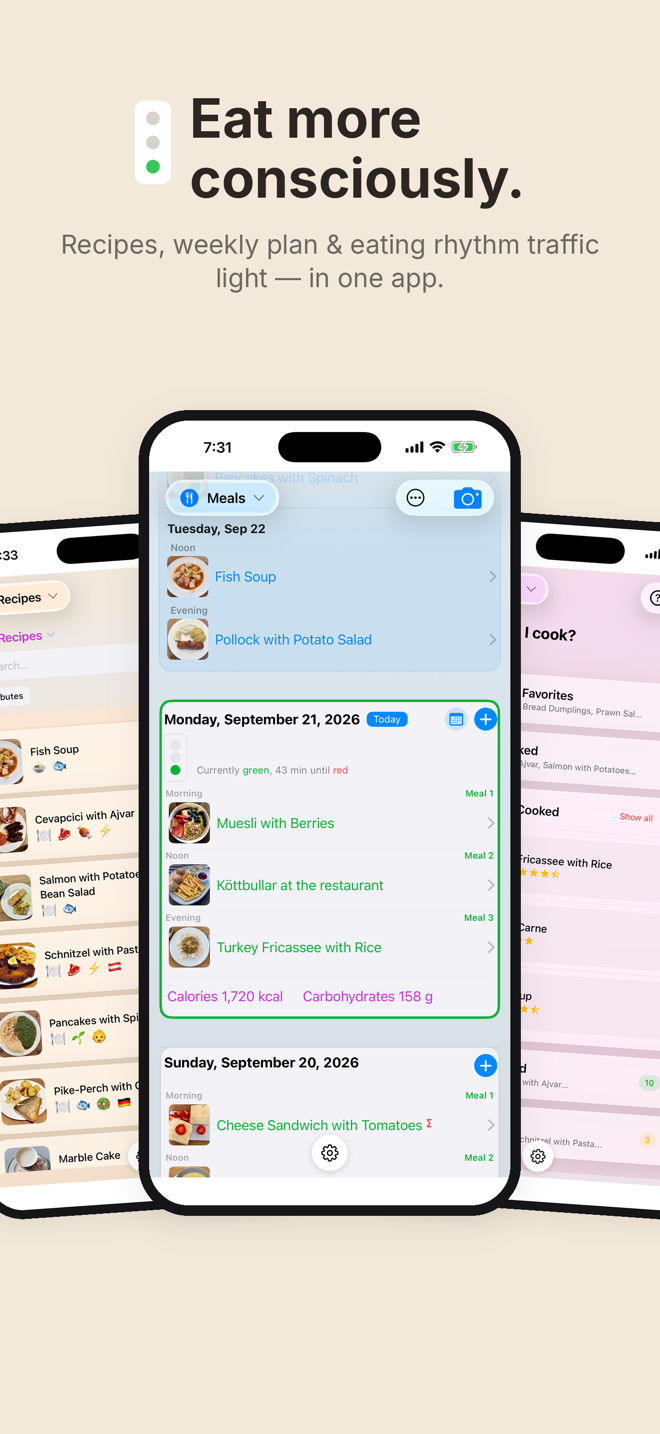 Cook&Track: recipes, weekly plan and eating rhythm traffic light in one app