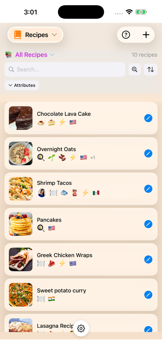 Cook&Track Recipe collection with categories