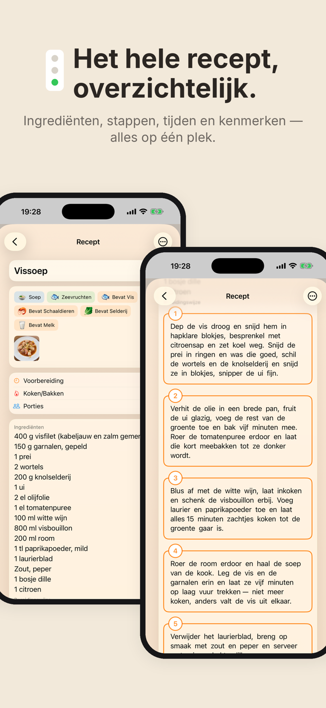 Cook&Track: recept met ingrediënten, stappen en tijden